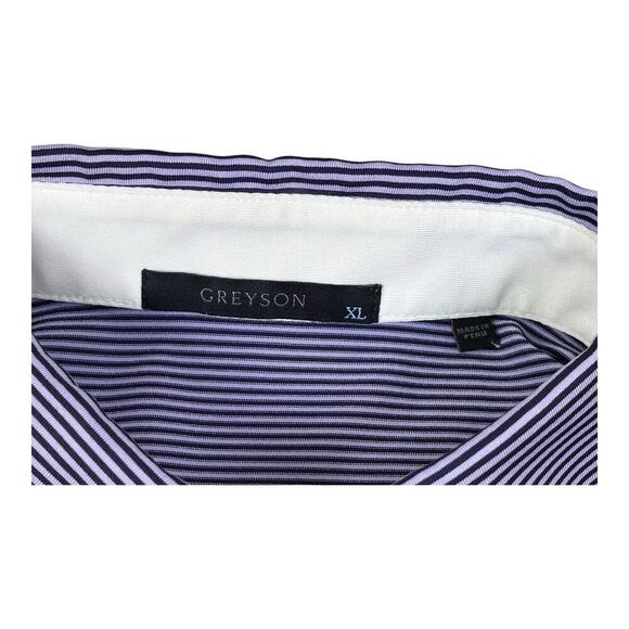 Greyson Saranac Polo Shirt Men XL Striped Golf Athletic Purple Performance - Picture 12 of 12